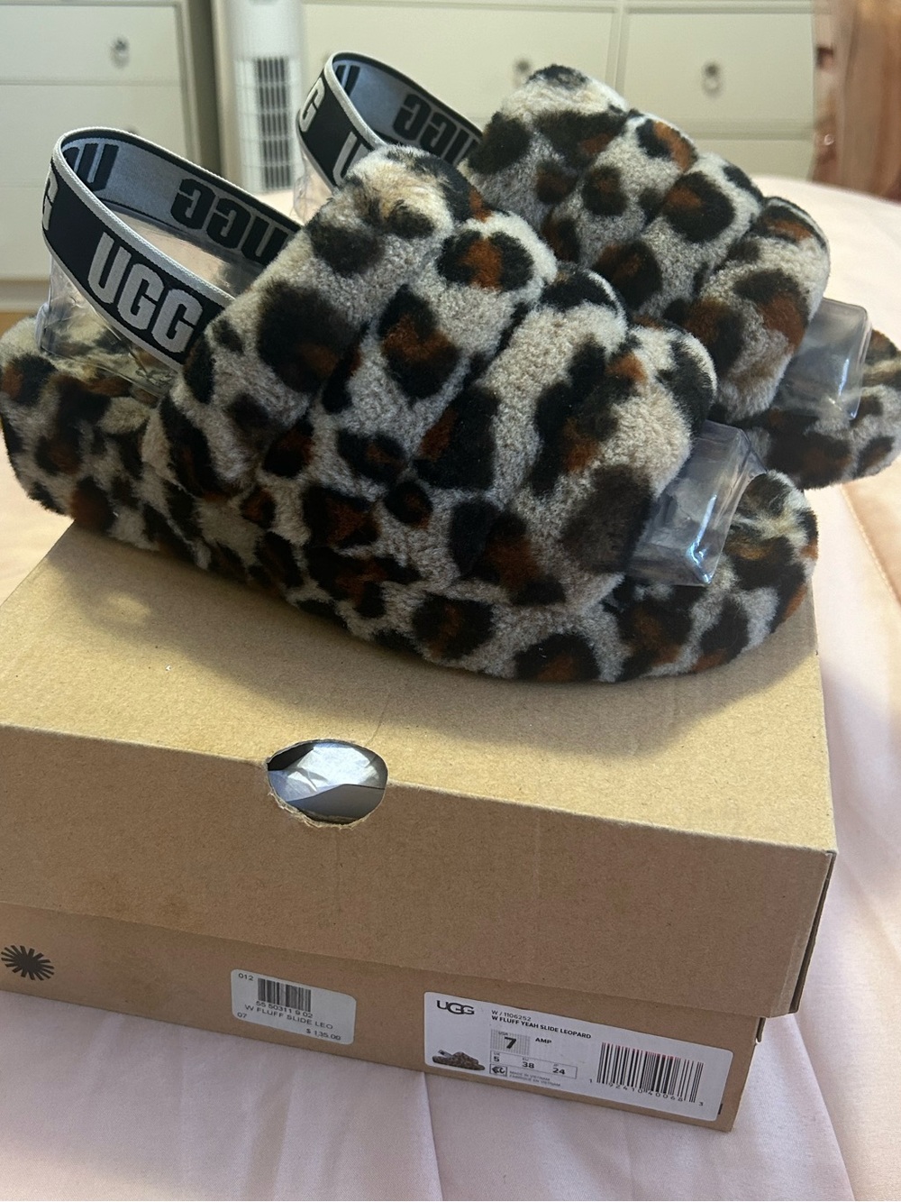 UGG Leopard Fluff Slide - Brown Leopard Fuzzy Slide